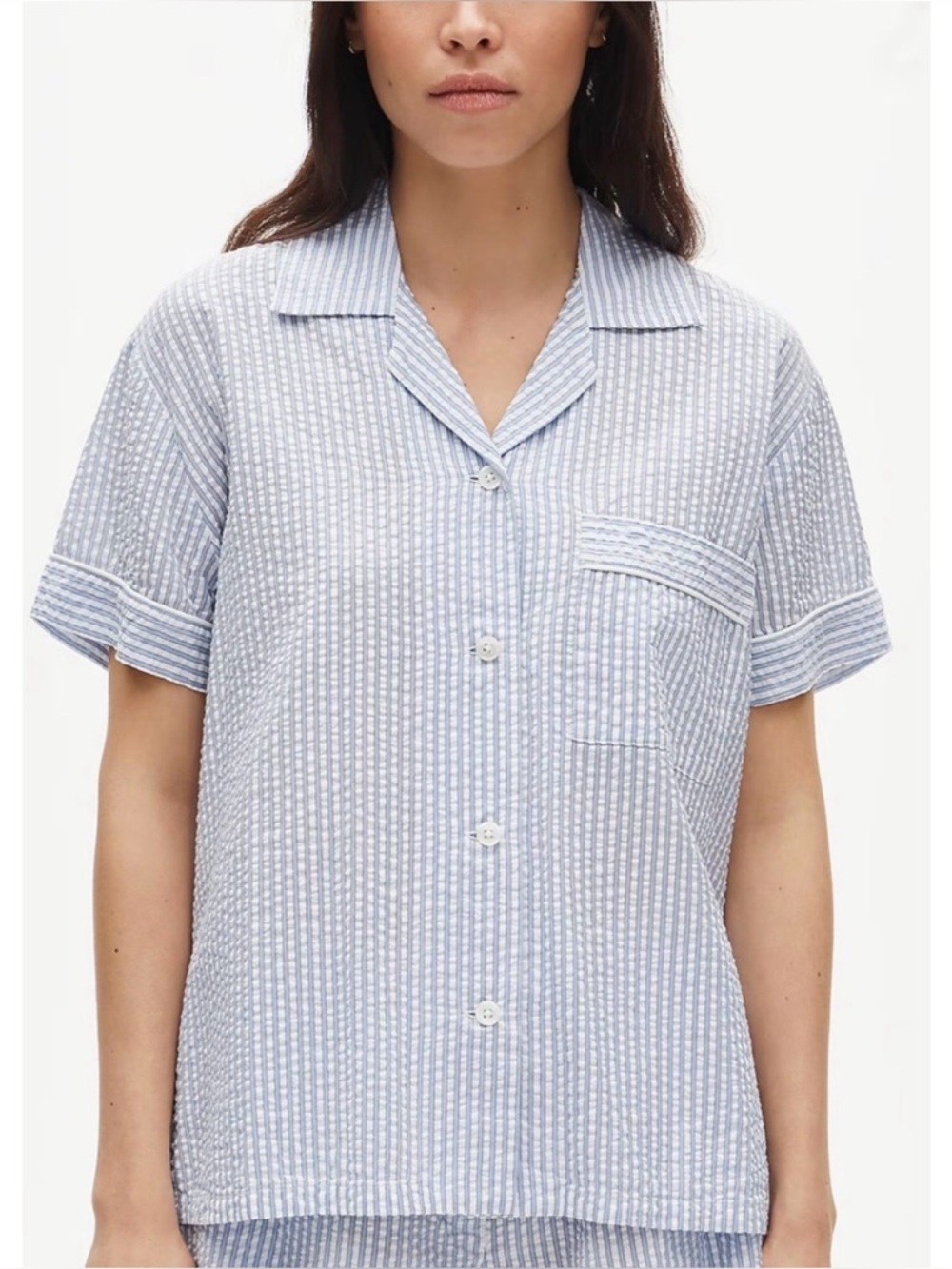 NWT J. Crew Short-sleeve Pajama Top Seersucker Blue